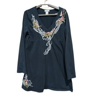 Monroe Main Dress Women Size M Faded Black V Neck Boho Embroidered HOLE STAIN